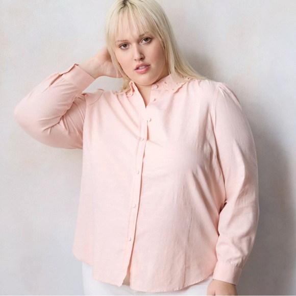 LC Lauren Conrad Pink Button Down Shirt Peter Pan Collar - Picture 4 of 12